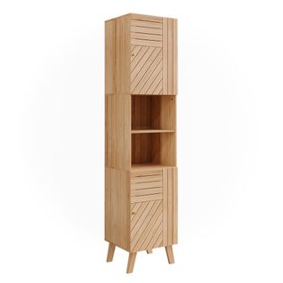 Armoire De Salle De Bain Lucie, Bambou, 40x177cm Avec 2 Portes