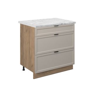 Meuble Cuisine Fame-line 50397 Grisbeige 80cm Avec 3 Tiroirs, Pt Marbre