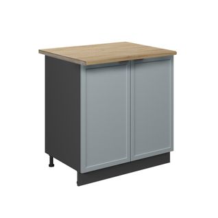 Meuble Bas Sous-évier Fame-line 50644 Bleu Clair-gris 80cm Avec Étagère, Pt Chêne