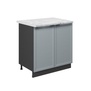 Meuble Bas Sous-évier Fame-line 50645 Bleu Clair-gris 80cm Avec Étagère, Pt Marbre