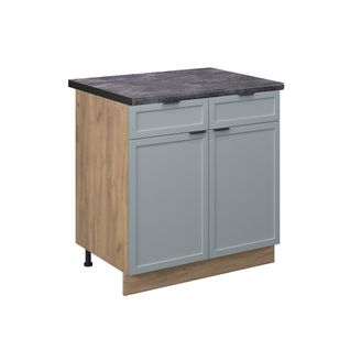 Meuble Cuisine Fame-line 50785 Bleu Clair-gris 80cm , Pt Anthracite