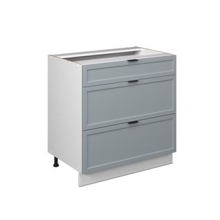Meuble Cuisine Fame-line 50866 Bleu Clair-gris 80cm Avec 3 Tiroirs, Pt Chêne