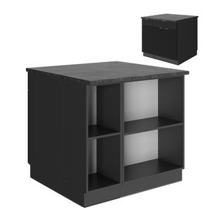 Îlot De Cuisine Fame-line 51025 Noir Rayé 90cm Avec Tiroir, Sans Pt