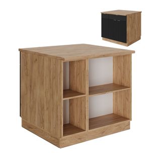 Îlot De Cuisine Fame-line 51078 Noir Rayé 90cm Avec Tiroir, Sans Pt