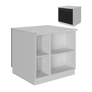 Îlot De Cuisine Fame-line 51111 Noir Rayé 90cm Avec Tiroir, Sans Pt