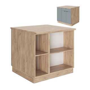 Îlot De Cuisine Fame-line 51213 Bleu Clair-gris 90cm Avec Tiroir, Sans Pt