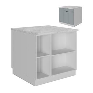 Îlot De Cuisine Fame-line 51246 Bleu Clair-gris 90cm Avec Tiroir, Sans Pt