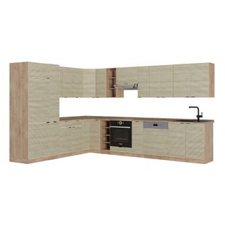 Cuisine En Angle Fame-line 51561 Chêne Lambris/chêne Doré 347x60cm , Pt Chêne