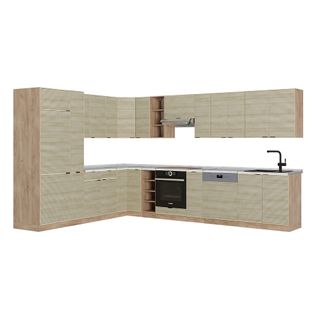 Cuisine En Angle Fame-line 51562 Chêne Lambris/chêne Doré 347x60cm , Pt Marbre