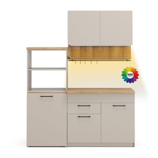 Cuisine Egbert 51938 Grège 160cm Avec Table Extensible Avec Bande LED