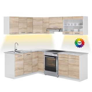 Cuisine Dangle Rick 51947 Blanc/sonoma 227x60cm , Pt Marbre Avec Bande LED