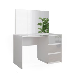 Coiffeuse Marla 51985 Blanc Haute Brillance 120cm Avec 3 Tiroirs Et Miroir