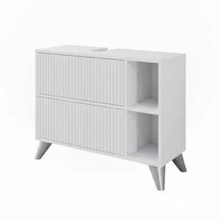 Meuble Sous Vasque Leano 52130 Blanc 80x62cm Avec 2 Tiroirs