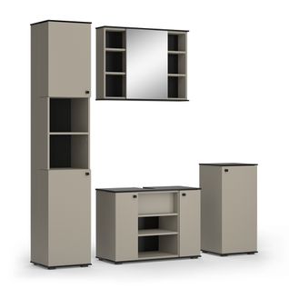 Meubles Bain Joli 53159 Grège 4 Pièces, Avec Armoire Haute Et Armoire Centrale