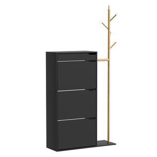 Armoire à Chaussures Ivo 54254 Noir 90x181.5cm Avec 3 Compartiments, 1 Tiroir