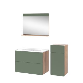 Ensemble De Meubles De Salle De Bains Izan 54568 Force Dor Chêne/vert 4 Pièces Armoire De Milieu