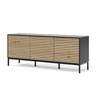 Commode Eliza, Noir/chêne, 150x60cm Avec 3 Tiroirs