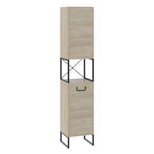 Armoire De Salle De Bain Vionna 55338 Chêne/noir 36x185cm Avec 2 Portes