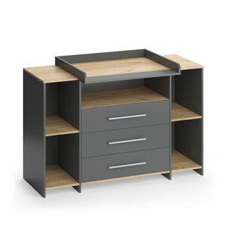 Commode à Langer Oskar 55593 Anthracite/chêne Doré 143.2x93cm Avec 3 Tiroirs