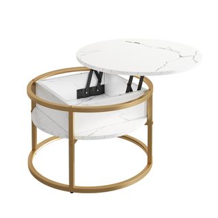 Table Basse Marlo, Blanc/Doré, 57x57cm