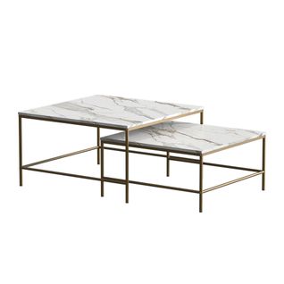 Set De Tables Basses Ramio 56193 Blanc/or 80x80cm 2 Pièces