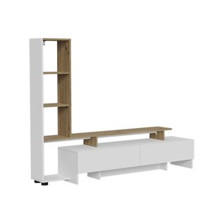 Meuble TV Tavora 56358 Blanc/chêne 168.2x120cm Avec 2 Tiroirs