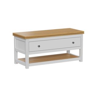 Table Basse Vikla 56369 Blanc/chêne 100x40cm Avec Plateau De Table Rabattable
