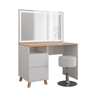 Coiffeuse Karen 56533 Blanc/artisan 110cm Avec Tabouret Et Miroir LED