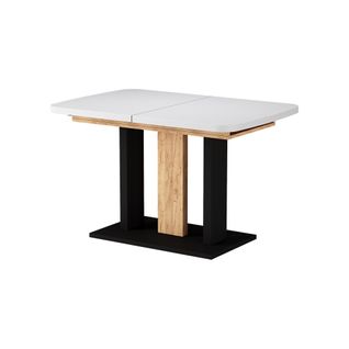 Table à Manger Extensible Fenaro, Chêne Blanc/noir/doré, 120/160x80cm 2 Pièces