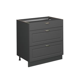 Meuble Cuisine Fame-line 56720 Anthrazit-gold Landhaus 80cm Avec 3 Tiroirs, Pt Marbre