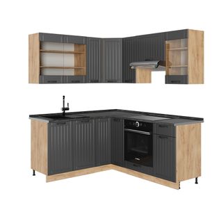 Cuisine En Angle Fame-line 56806 Gris Foncé 190x46cm Sans Pt