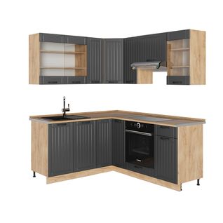 Cuisine En Angle Fame-line 56807 Gris Foncé 190x60cm , Pt Chêne