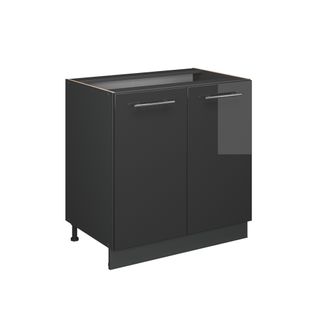 Meuble Bas Sous-évier Fame-line 57022 Anthracite Haute Brillance 80cm Avec Étagère, Pt Marbre