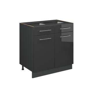 Meuble Cuisine Fame-line 57024 Anthracite Haute Brillance 80cm , Pt Anthracite