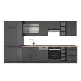 Cuisine Fame-line 57050 Gris Foncé 355cm , Pt Chêne