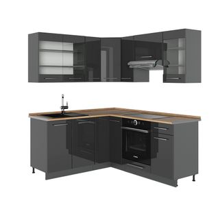 Cuisine En Angle Fame-line 57239 Anthracite Haute Brillance 190x60cm , Pt Chêne