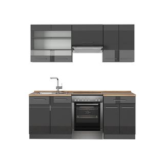 Cuisine Fame-line 57242 Anthracite Haute Brillance 200cm , Pt Chêne