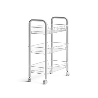 Conteneur à Roulettes Tarro, Blanc, 45x64cm Avec 3 Compartiments De Rangement