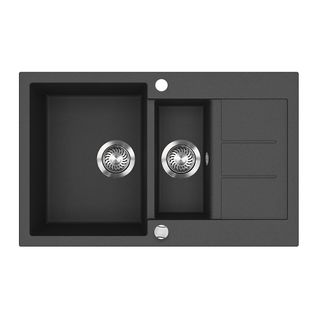Evier Seattle 57783 Noir 80x50cm Avec 2 Éviers Et Espace De Séchage