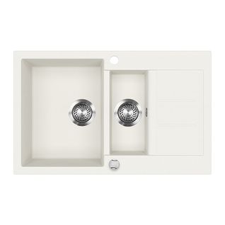 Evier Seattle 57784 Blanc 80x50cm Avec 2 Éviers Et Espace De Séchage