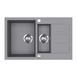 Evier Seattle 57785 Gris 80x50cm Avec 2 Éviers Et Espace De Séchage