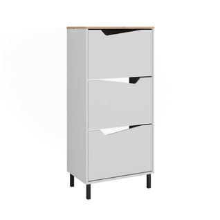 Benne à Chaussures Marelle, Blanc/artisan, 60x129.5cm Avec 3 Compartiments