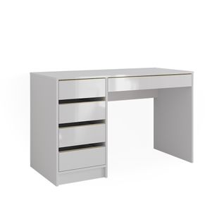 Bureau Sherry 57920 Blanc Haute Brillance 55x120cm Avec Tiroirs
