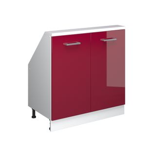 Meuble Sous Pente R-line 58085 Rouge Brillant/blanc 80cm Avec 2 Portes