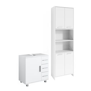 Meubles Bain Maris 41634 Blanc 2 Pièces, Avec Armoire Haute Et Meuble Sous-lavabo
