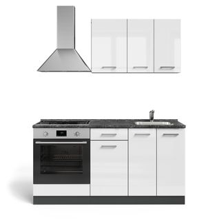 Cuisine R-line 58310 Blanc Brillant/anthracite 160cm Avec Meuble Four Et Plan De Travail