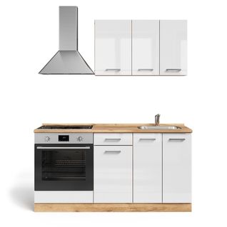 Cuisine R-line 58311 Blanc Brillant/chêne Doré 160cm Avec Meuble Four Encastrable Et Plan De Travail