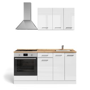 Cuisine R-line 58312 Blanc Brillant/blanc 160cm Avec Meuble Four Encastrable Avec Plan De Travail