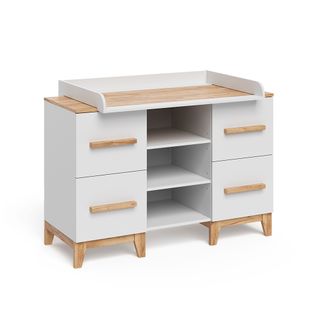 Table à Langer Malia 58349 Blanc/artisan 133x98cm XL Avec 4 Tiroirs