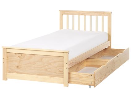 Lit Avec Tiroirs De Rangement Bois De Pin Olendon 90 X 200 Cm Marron Clair